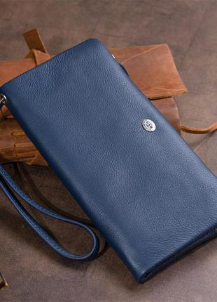 Кошелек-клатч из кожи с карманом для мобильного st leather 19309 темно-синий9 фото