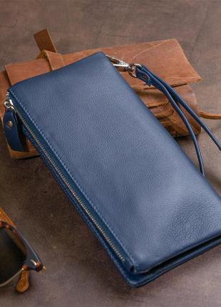 Кошелек-клатч из кожи с карманом для мобильного st leather 19309 темно-синий7 фото