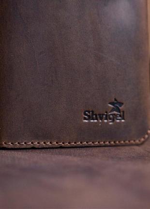 Бумажник мужской из винтажной кожи shvigel 16207 темно-коричневый7 фото
