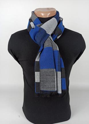 Чоловічий шарф-кашне тепле зимове вовняне двостороннє в квадрати нове якісне2 фото