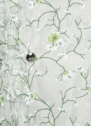 Тюль органза з квітковим малюнком зелена сакура