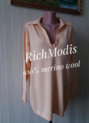 Richmodis светр, пуловер з коміром в стилі massimo dutti 100% вовна меріно у благородній жовтому кольорі стильний сучасний фасон