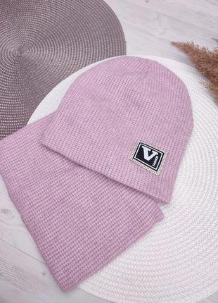 Шапочка на флисовой подкладке шапка для девочек светло-сиреневого цвета3 фото