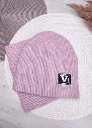 Шапочка на флисовой подкладке шапка для девочек светло-сиреневого цвета4 фото