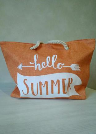 Пляжная текстильная летняя сумка "hello summer" - 0267