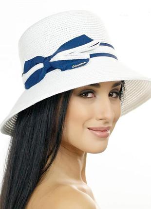 Летняя шляпа с бантиком - 058 бело-синий
