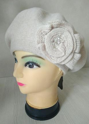 Берет вязаный "милена" - светлый беж