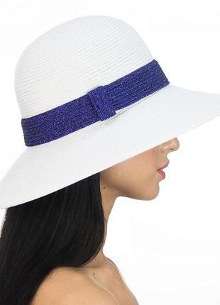 Красивая летняя шляпа с люрексовой синей лентой - 155-02.05