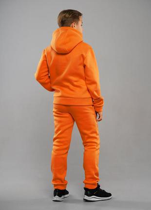 Детский спортивный костюм теплый трехнитка для мальчика подростка лео оранжевый на зиму3 фото