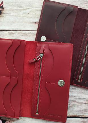 Красный кожаный женский кошелек на магните, гладкая кожа3 фото