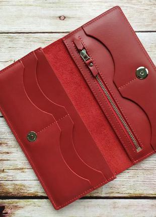 Красный кожаный женский кошелек на магните, гладкая кожа5 фото