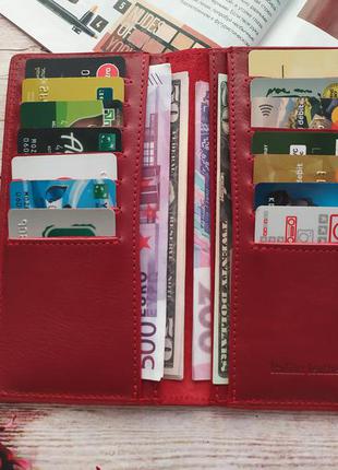 Шкіряний гаманець візитниця жіночий червоний, гладка шкіра