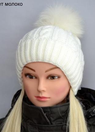 Шапка "венера" (помпон натур. песец) - 072 светло-серый