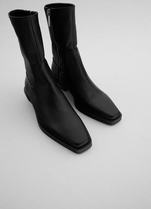 Кожаные ботинки новой коллекции zara, чёрного цвета5 фото