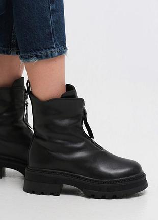 Ботинки на молнии, черные , на меху, зима