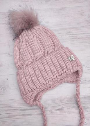 Зимова шапочка рожева пудра шапка на флисовом утепленні6 фото