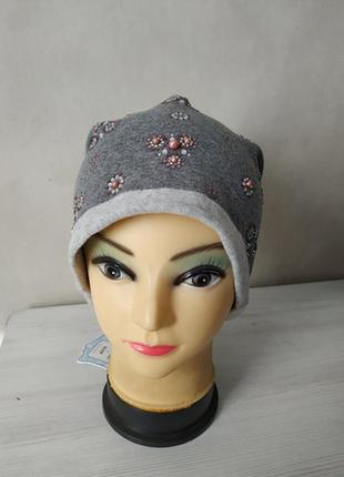 Женская шапка willi со стразами "набира" - серый меланж