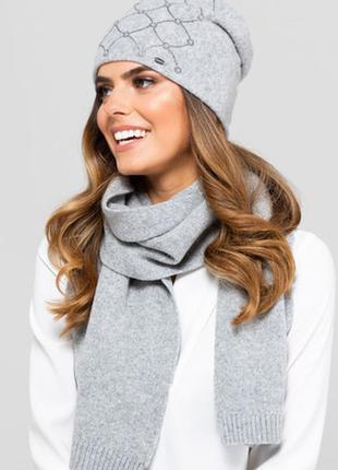 Женская двойная удлиненная шапка kamea "галиция" (galicja) - 06 светло-серый