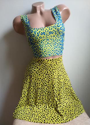 Леопардовая юбка. юбка клеш. желтая юбка миди, мини.