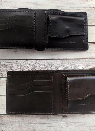 Кожаное портмоне с монетницей мужское черное без застежки, гладкая кожа7 фото