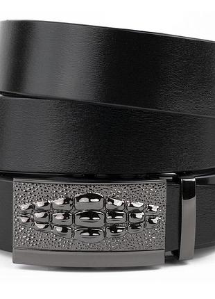Ремінь чоловічий з пряжкою автомат і силуетом під екзотику vintage 20300 чорний