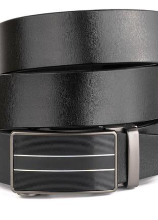 Ремень мужской с полосками на пряжке vintage 20334 черный