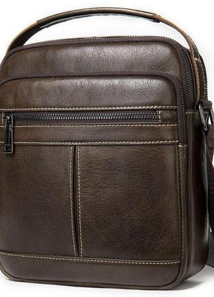 Шкіряний середній чоловічий месенджер на два відділення 20341 vintage коричневий