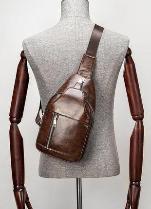Мужская сумка-слинг кожаная 20340 vintage коричневая6 фото