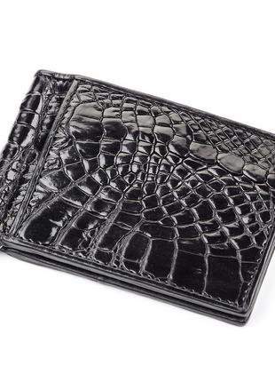 Затискач crocodile leather 18050 з натуральної шкіри крокодила чорний1 фото