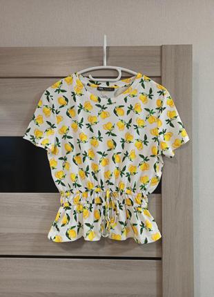 Летняя футболка zara классный принт лимоны 🍋6 фото