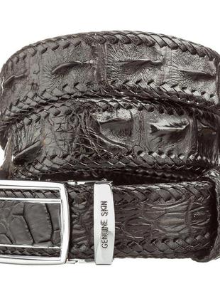 Ремінь автоматичний crocodile leather 18597 з натуральної шкіри крокодила чорний
