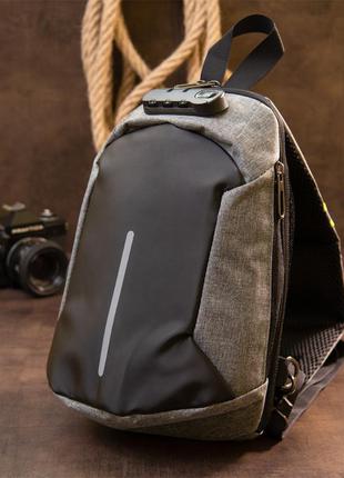 Эргономичный рюкзак через плечо с кодовым замком текстильный vintage 20554 серый7 фото