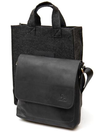 Практичная кожаная мужская сумка grande pelle 11431 черный6 фото
