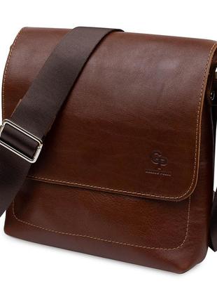 Кожаная мужская сумка через плечо grande pelle 11567 коричневый1 фото