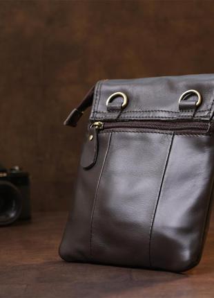 Кожаная компактная мужская сумка через плечо vintage 20468 коричневый6 фото