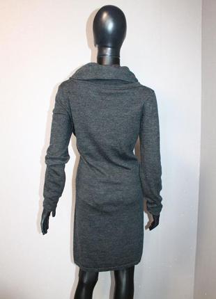 Миддл маркет! теплое базовое платье из шерсти мериноса вовняна сукня антрацит графит серое с шалевым воротником ворот хомут5 фото
