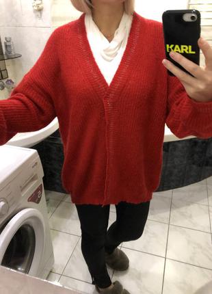 Anna alpaca fine, большой , объёмный красивый,красный шерстяной пуловер , шерсть, под винтаж4 фото