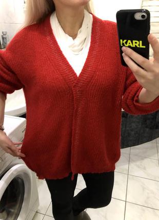 Anna alpaca fine, большой , объёмный красивый,красный шерстяной пуловер , шерсть, под винтаж5 фото