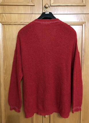 Anna alpaca fine, большой , объёмный красивый,красный шерстяной пуловер , шерсть, под винтаж7 фото