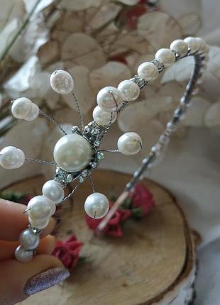 Ободок, обруч с белым жемчугом "астра"