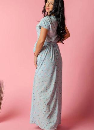 Молодежное летнее и пляжное длинное платье с резинкой по талии нежно-голубое размеры 44-46,48-50,52-542 фото