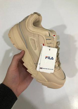 Fila disruptor 2 beige брендовые бежевые  женские кроссовки фила распродажа жіночі бежеві кросівки філа розпродаж2 фото