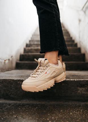 Fila disruptor 2 beige брендовые бежевые  женские кроссовки фила распродажа жіночі бежеві кросівки філа розпродаж1 фото