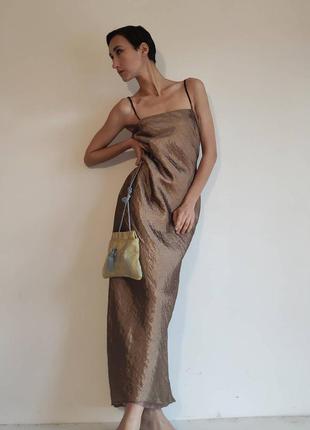 Платье вечернее винтаж макси бисер металлик бронза бельевое4 фото