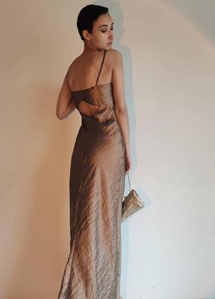 Платье вечернее винтаж макси бисер металлик бронза бельевое1 фото