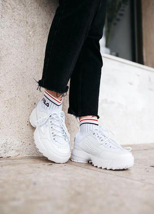 Fila disruptor 2 socks white распродажа брендовые женские белые кроссовки с носками фила жіночі круті білі кросівки філа розпродаж