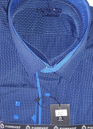 Рубашка мужская fiorenzo vd-0026 синяя в клетку классическая с длинным рукавом турция на кнопках