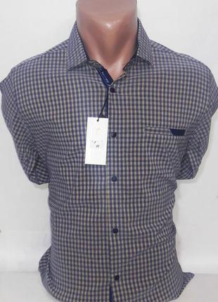 Рубашка мужская клетчатая бежевая pierini vd-0001 приталенная турция с длинным рукавом, стильная, молодежная