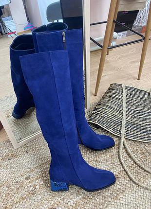 Синие сапоги дизайнерские белуччи 👄 belucci замш натуральный осень зима