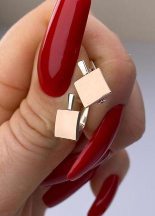 Срібні сережки з золотою пластиною, 925, геометрія